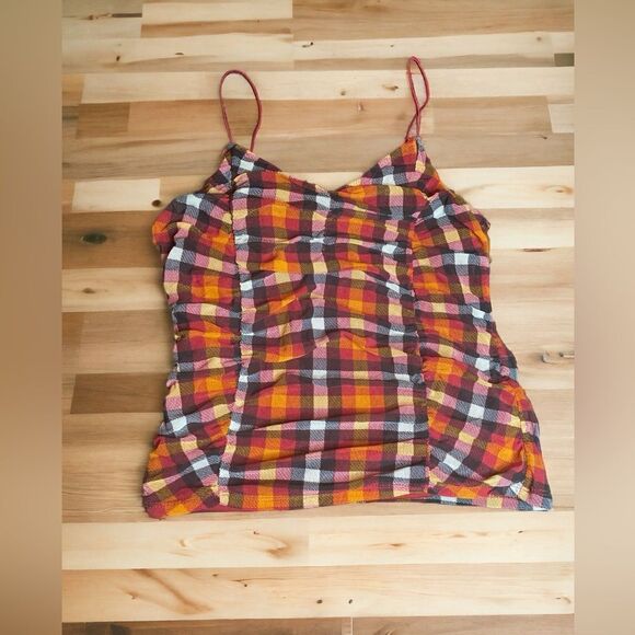 Plaid Mesh Rouch Top - Picture 1 of 9